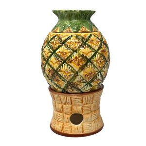 Cracker Barrel Pineapple Potpourri Pot Ceramic Tea Light Warmer 3 Pc Set Decor